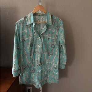 Samantha Sung Aqua Chain Print Blouse